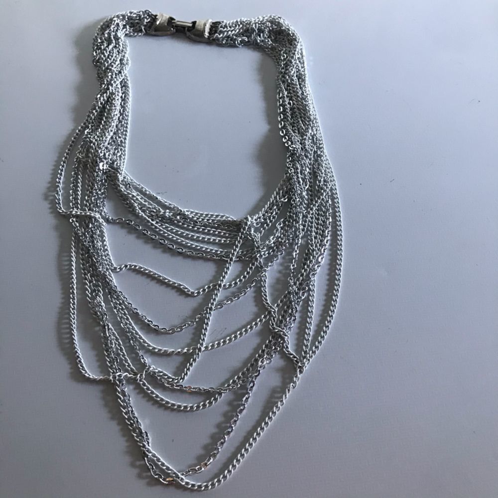 Chain Multi Layer White Silver Tone Necklace - image 3